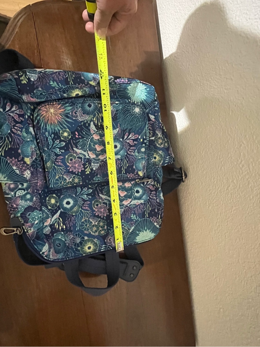 Sakroots Navy Floral Mini Backpack with Teal, Aqua & Lavender Accents - Picture 8 of 11